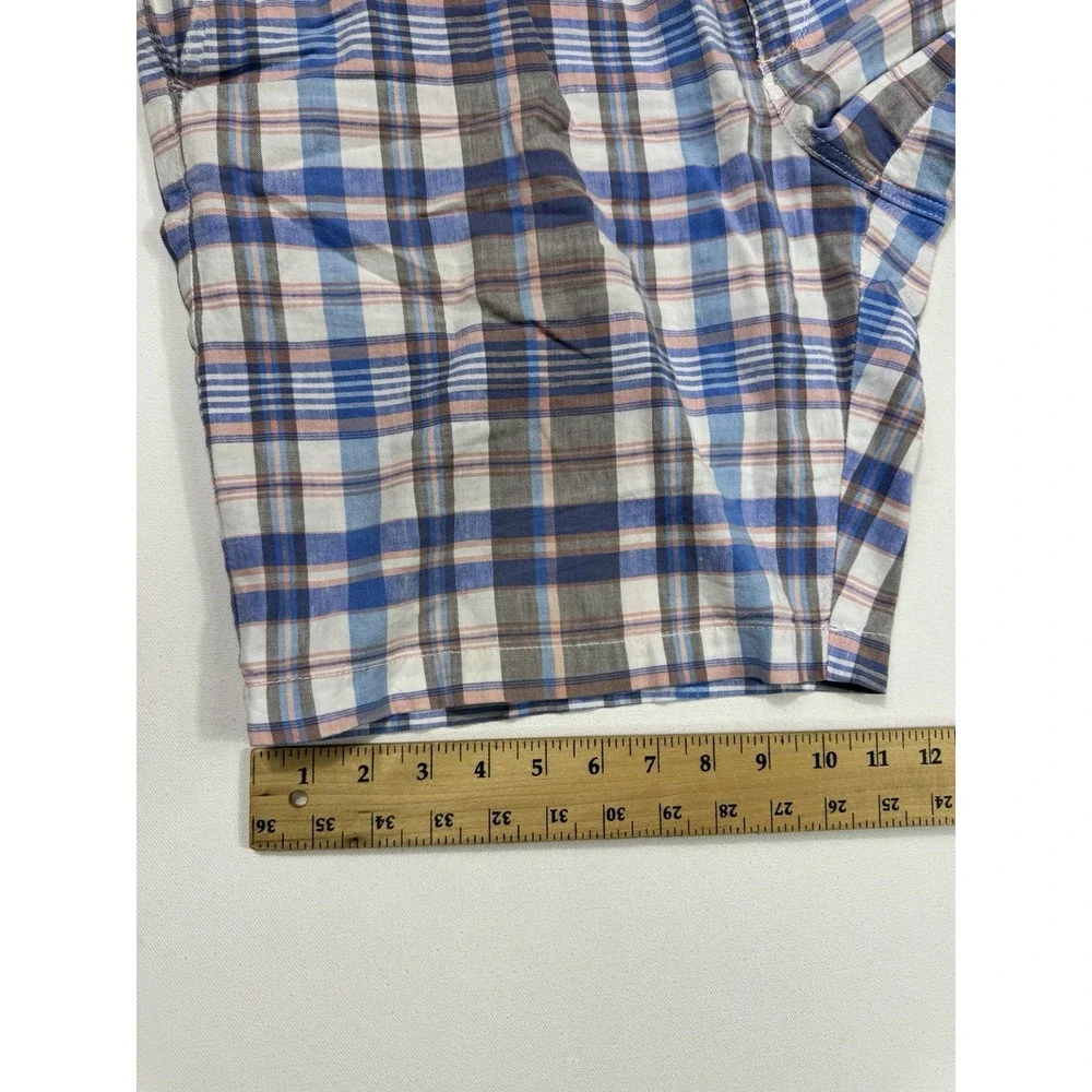 Tommy Bahama Mens 38 (40x10) Linen Stretch Plaid Shorts Pink Blue Modern Beach